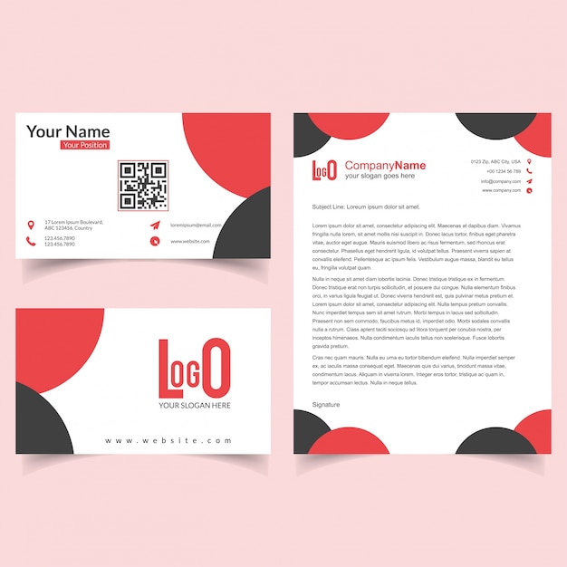 Business Brochure and visiting card set with red and black theme vector