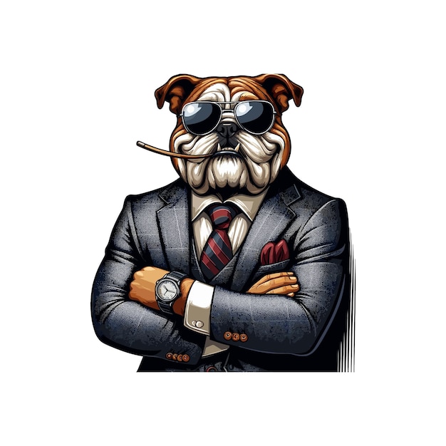 Vector business bull dog with smoking cigarette vector illustration