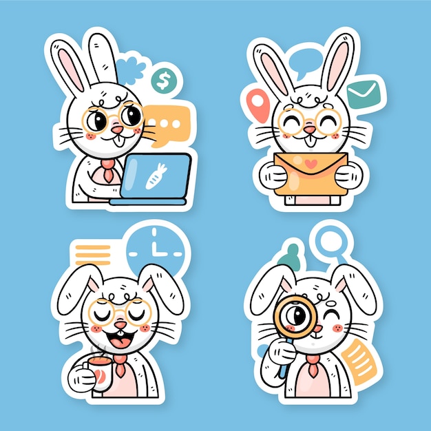 Business bunny stickers set