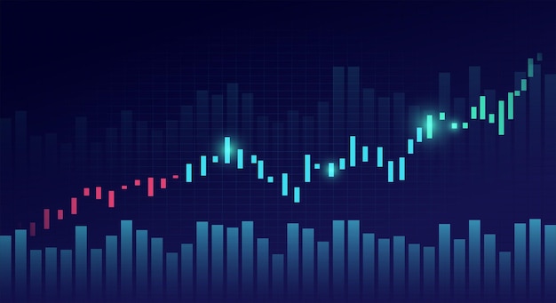 Business candle stick graph chart of stock market investment trading on blue background Bullish point Trend of graph Eps10 Vector illustration