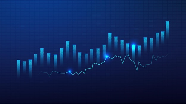 Business candle stick graph chart of stock market investment trading on blue background Bullish point up trend of graph Economy vector design