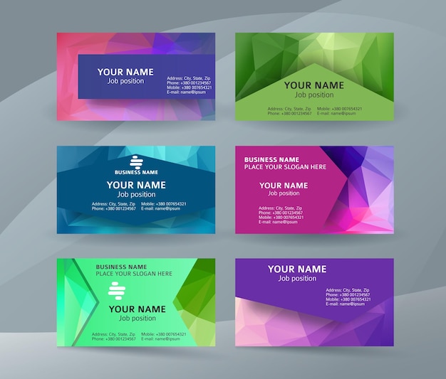 Business card background blue triangle mosaic horizontal templates06