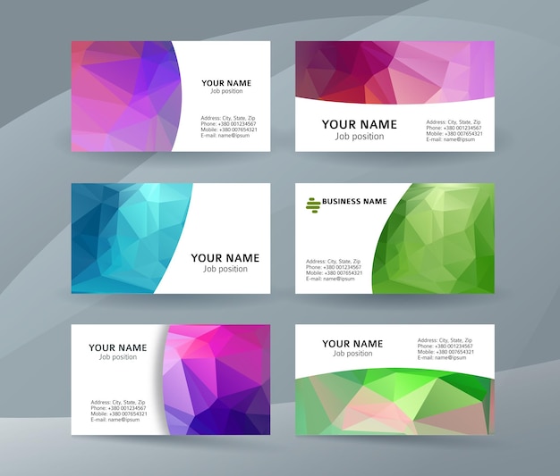 Business card background blue triangle mosaic horizontal templates09