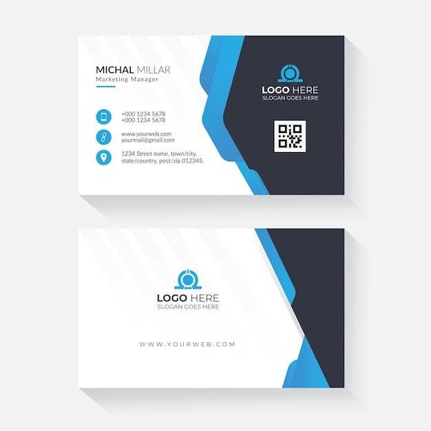 Business card in blue color