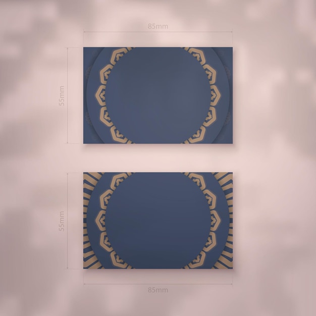 Business card in blue with abstract brown ornament for your contacts.