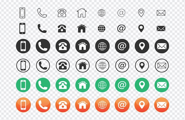 Business card contact information icons Web icon set Website icon setvector