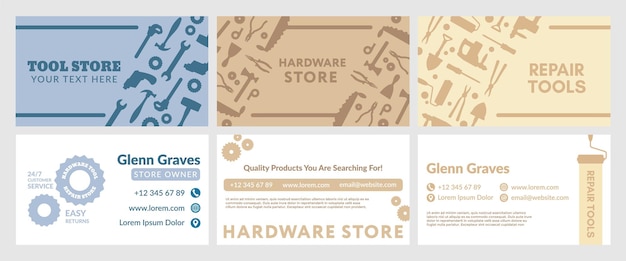 Business card design set for tool store advertising