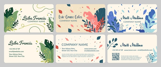 Business card design set with natural decoration