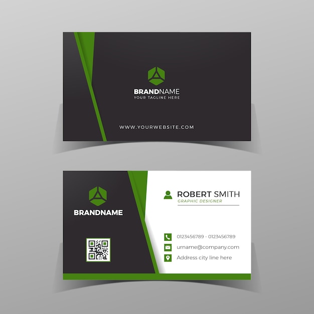 Vector business card design template two sided black and green on the gray background vector illustration