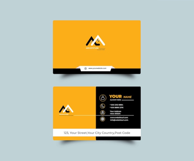 Business card design template with yellow shapes