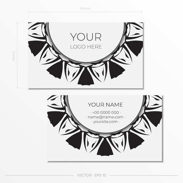 Vector business card design in white with black ornaments stylish business cards with place for your text and abstract patterns