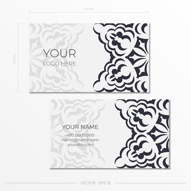 Vector business card design in white with black patterns. vector business cards with luxurious ornaments.