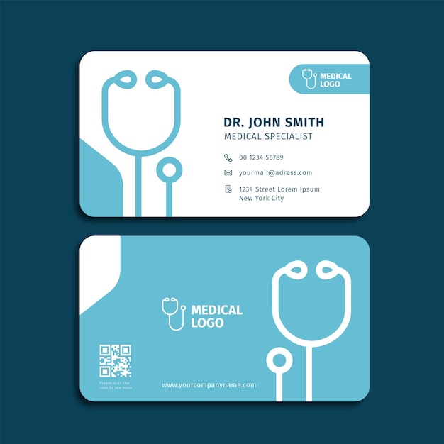 Business card doctor white blue modern professional template