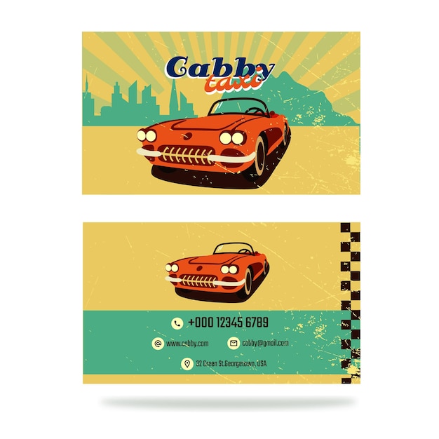 business card poster for taxi service in retro style