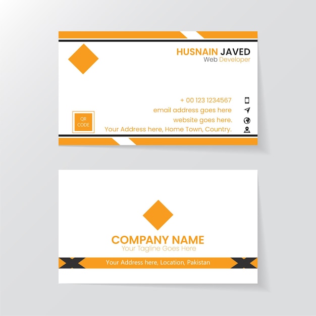 Business Card Print Template Personal Business Card Black and Orange colors Clean Flat Design Ve