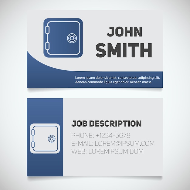 Business card print template with bank vault logo. Easy edit. Security deposit box. Stationery design concept. Vector illustration