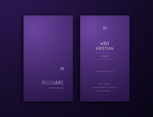 Vector business card, purple rose gold vertical card name, vertical elegant editable business card templat