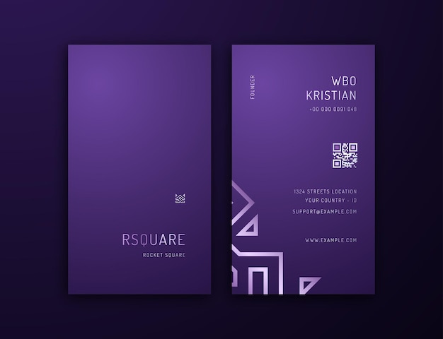 Vector business card, purple rose gold vertical card name, vertical elegant editable business card templat