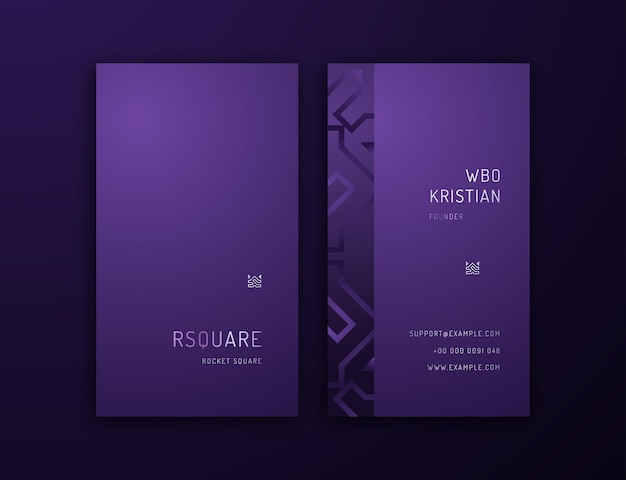 Vector business card, purple rose gold vertical card name, vertical elegant editable business card templat