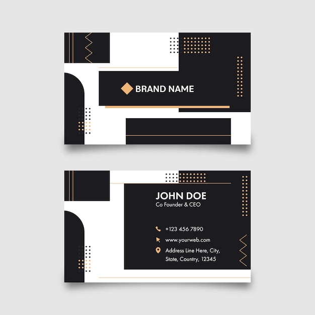 Business Card Template Design In Black And White Color.