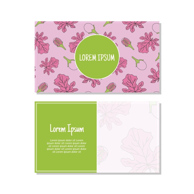 Business card template Flowers and leaves seamless pattern vector design Doublesided creative business card template Landscape orientation Vector illustration