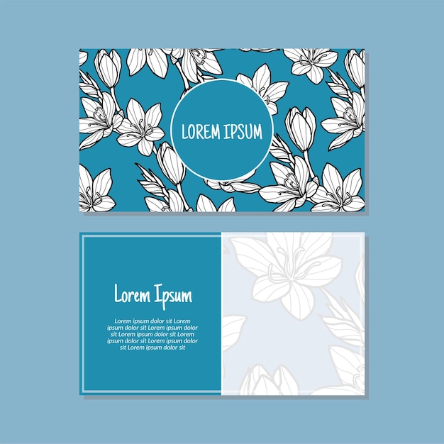 Business card template flowers and leaves seamless pattern vector design Doublesided creative business card template Landscape orientation Vector illustration