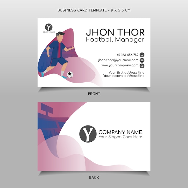 Business Card Template football player dribbling ball