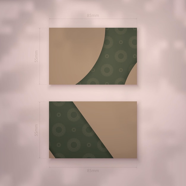 Vector business card template in green with an abstract brown pattern for your personality.