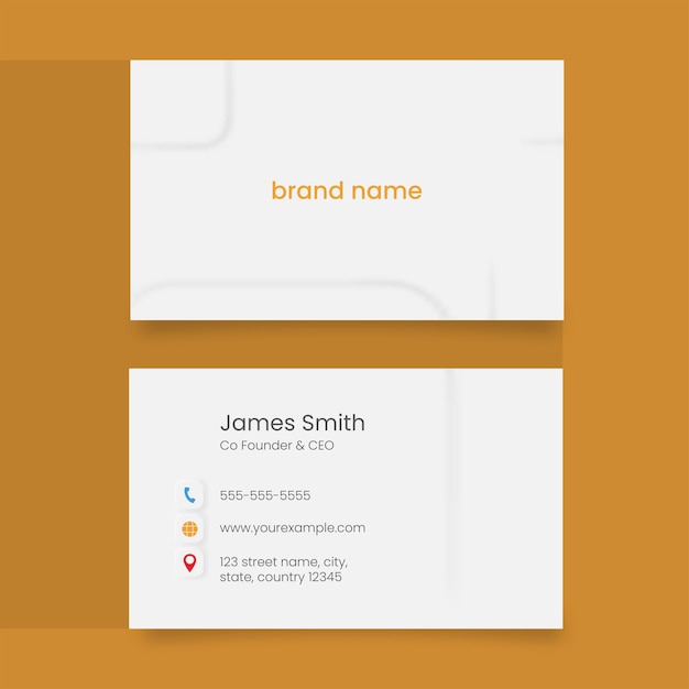 Business Card Template Layout In Front And Back Side On Yellow Background.