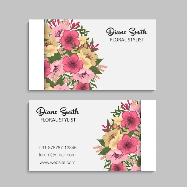 Business card template set with colorful flowers