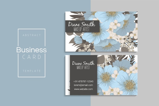 business card template set with colorful flowers