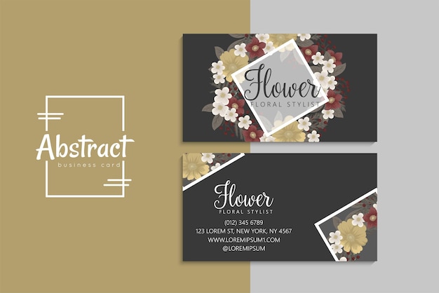 business card template set with colorful flowers