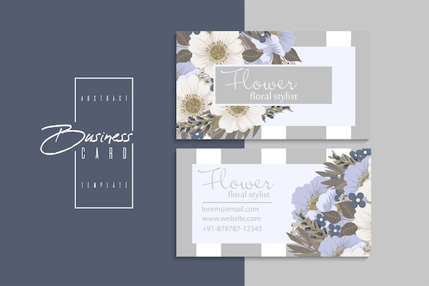 business card template set with colorful flowers