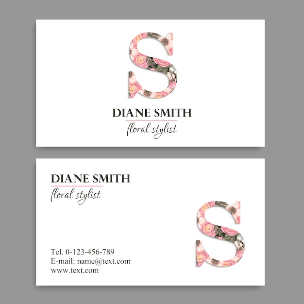 Business card template with flowers