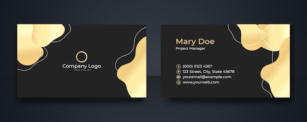 Vector business card template with gold and black floral background. stylish golden premium luxury business card template design