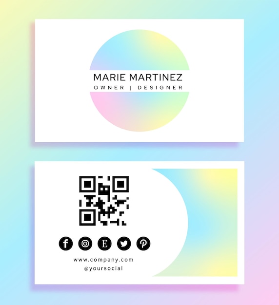 Business card template with gradient and qr code