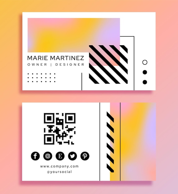 Business card template with gradient and qr code