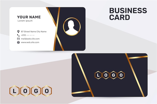 The business card uses a golden color accent to give a sense of luxury and premium quality