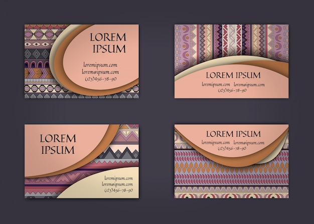 Vector business card or visiting card template with boho style pattern background.corporate identity design