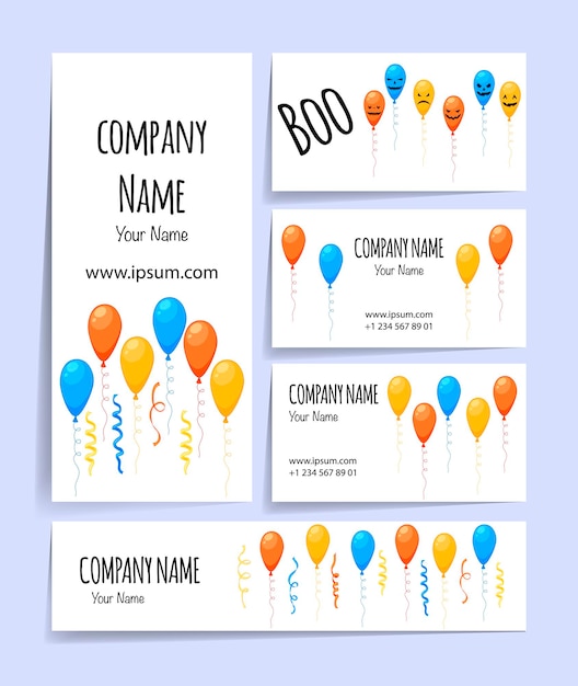 Business card with a balloons. Cartoon style. Vector illustration.