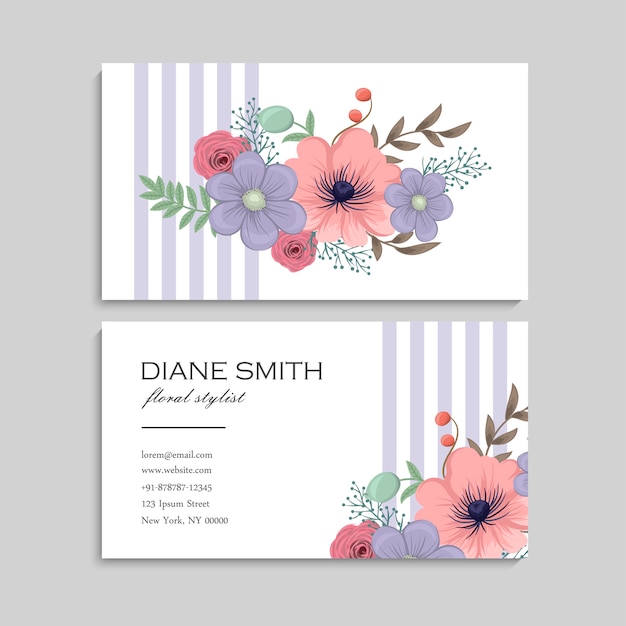 Business card with beautiful flowers. Template