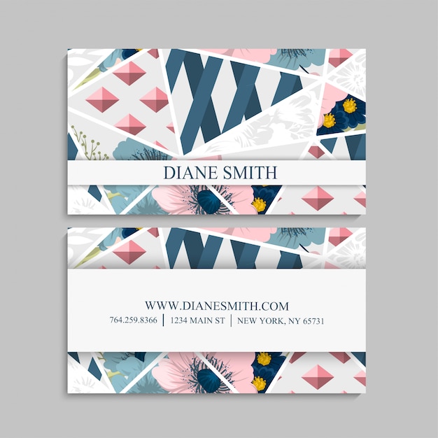 Business card with beautiful flowers. Template