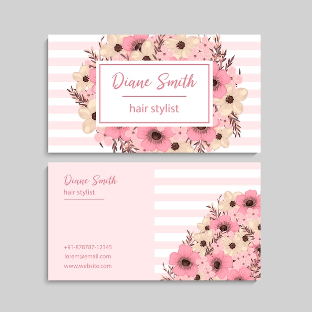 Business card with beautiful flowers. Template