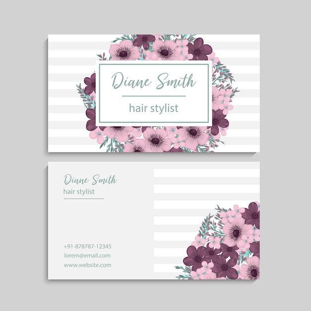 Business card with beautiful flowers. Template