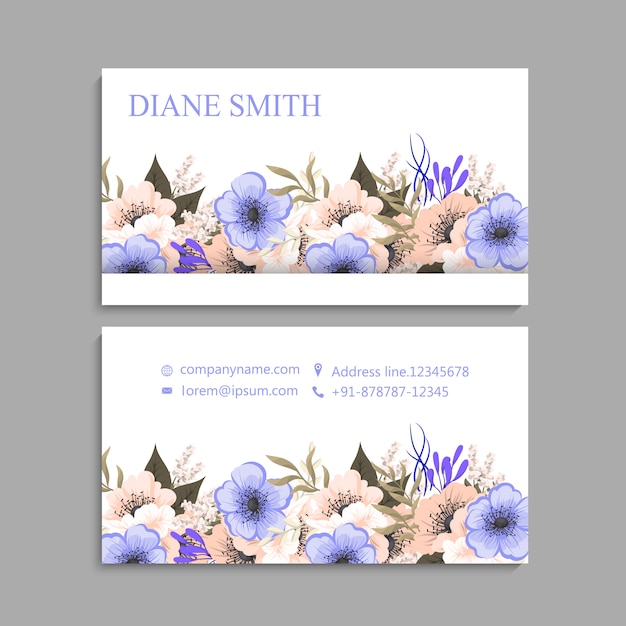 Business card with beautiful flowers. Template