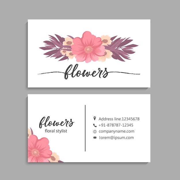 Business card with beautiful flowers. Template