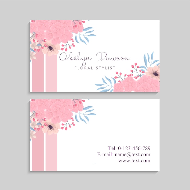 Business card with beautiful flowers. Template