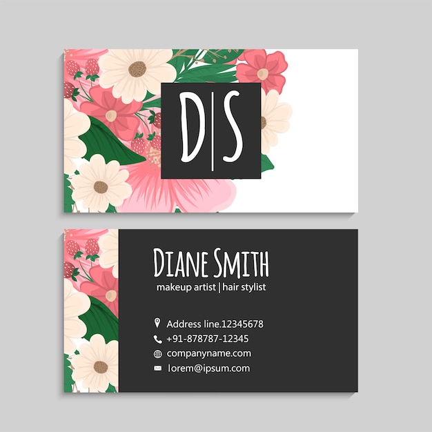 Business card with beautiful flowers. Template