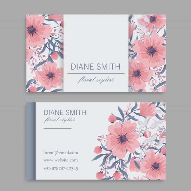 Vector business card with beautiful flowers. template