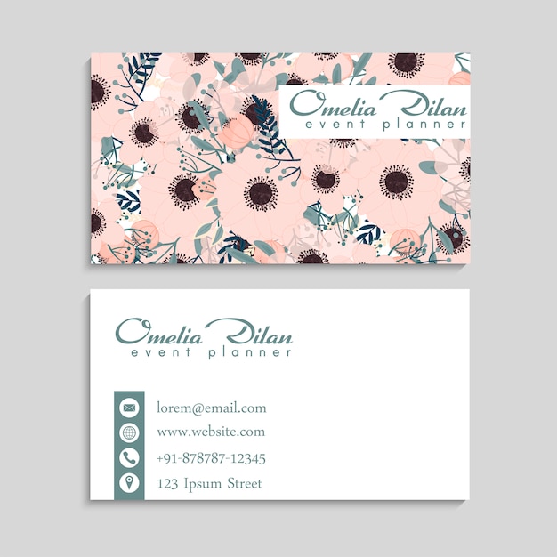 Business card with beautiful pink flowers